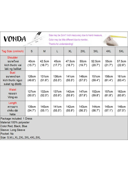 Plus Size VONDA Women Elegant Printing Maxi Long Dress 2024 Casual Stand Collar Robes Bohemian Bat-wing Sleeve Party Vestidos