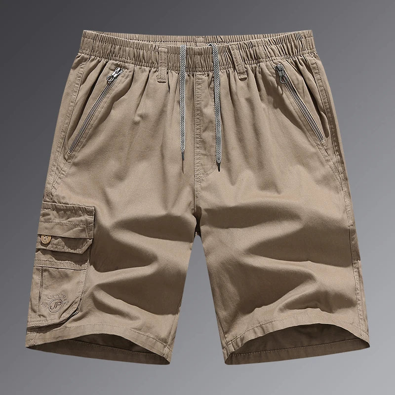 Cotton Cargo Shorts Men Summer Breathable Drawstring Short Pants Casual Loose Straight Work Shorts Elastic Waist Outdoor Shorts