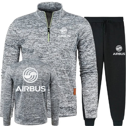 Men 2Pcs Sets Hoodies Pants Sweatshirts Half Zipper Soft Fleece Turtleneck Sweater AIRBUS AVIATION Flight Airbusfan A320