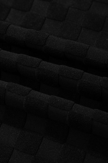 Black Half Buttons Sleeveless Wide Leg Textured Jumpsuit