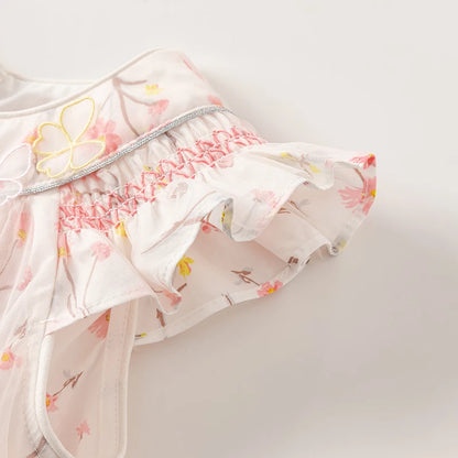 Dave Bella Girl's Dress 2025 New Summer Children Baby Princess Dress Butterfly Floral Mesh Gentle Sweet Sleeveless DB2241117