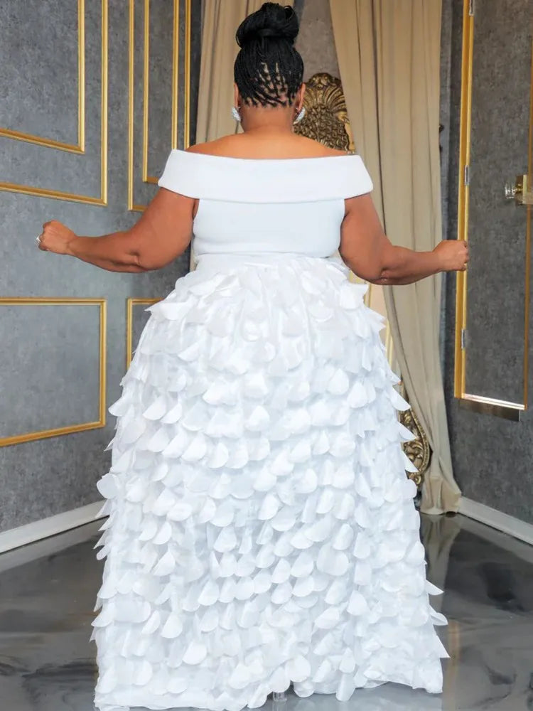 XL-5XL Plus Size Elegant Maxi Dress 2024 Autumn Women Bohemian Dress Casual Short Sleeve Robe Off Shoulder Dress Oversize