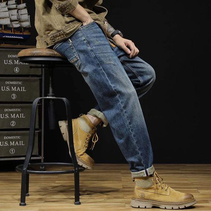 Fat and plus size jeans for men with ripped holes, washed loose casual shorts, plus size jeans for men, classic black and blue