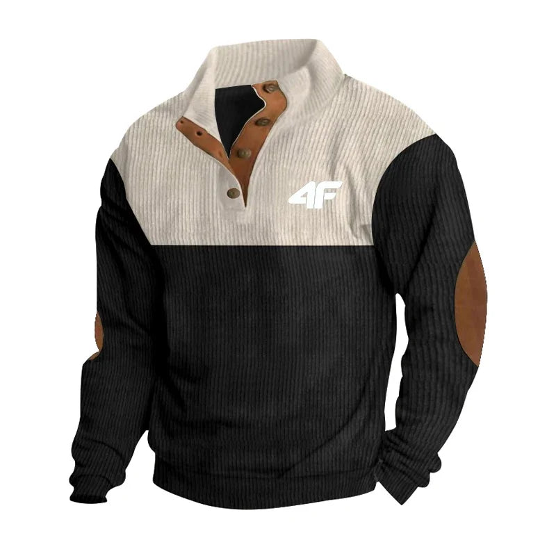 4F Men's Casual Long Sleeve Sweatshirt Stand Collar Button Pullover Outdoor Streetwear for Autumn New