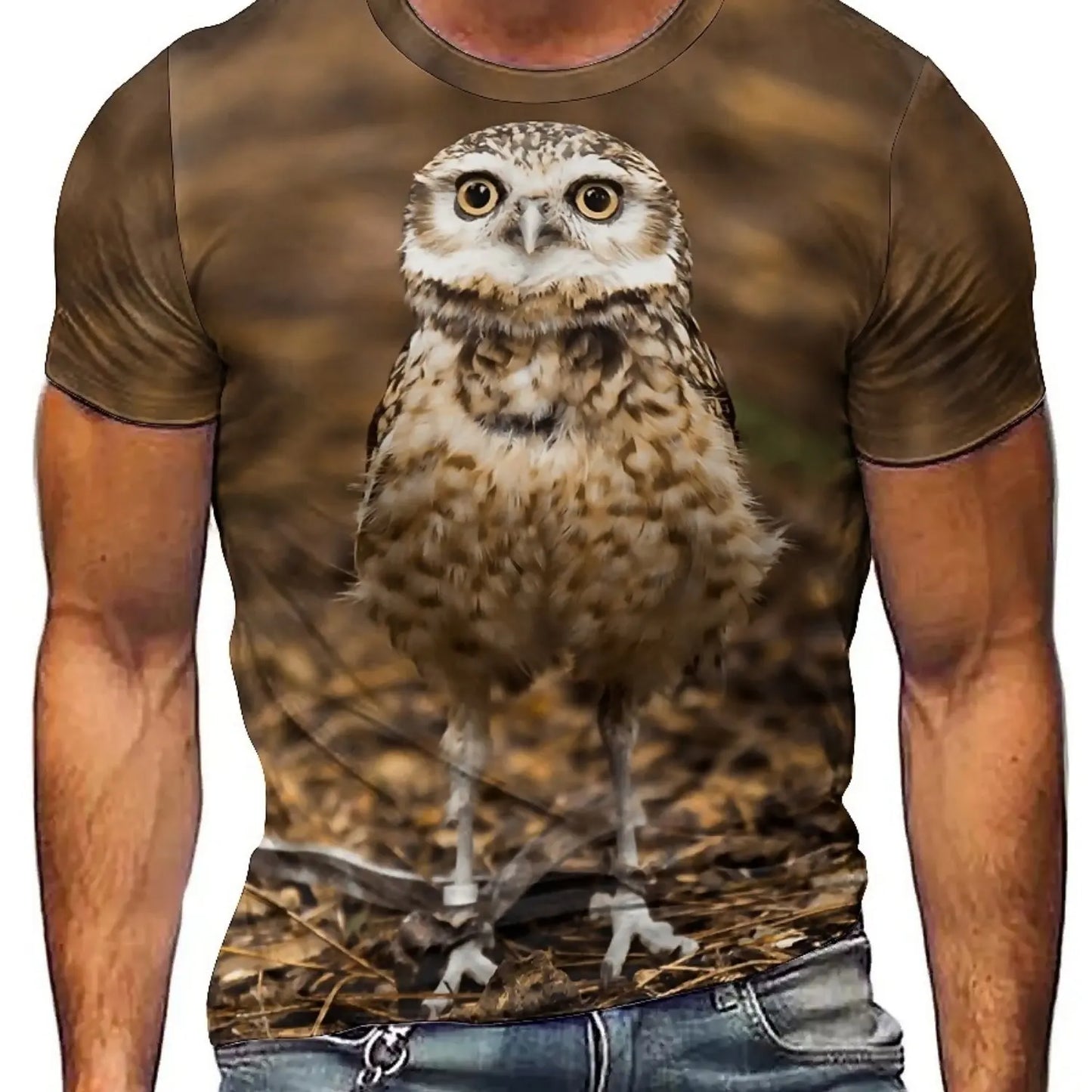 Men's & Women's Brown/Orange Owl Graphic T-Shirt - Lightweight Breathable Polyester Tee