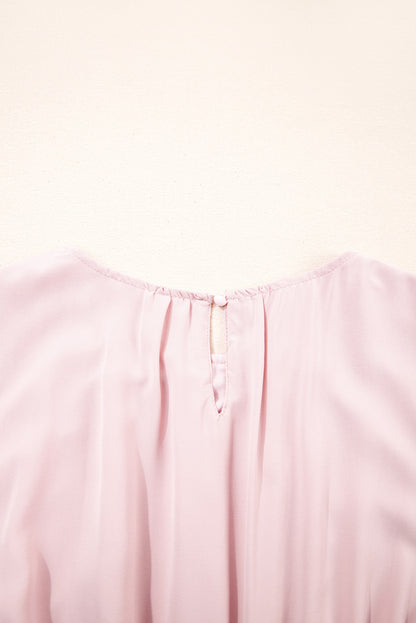 Pink Puff Sleeve High Waist Flowy Midi Dress