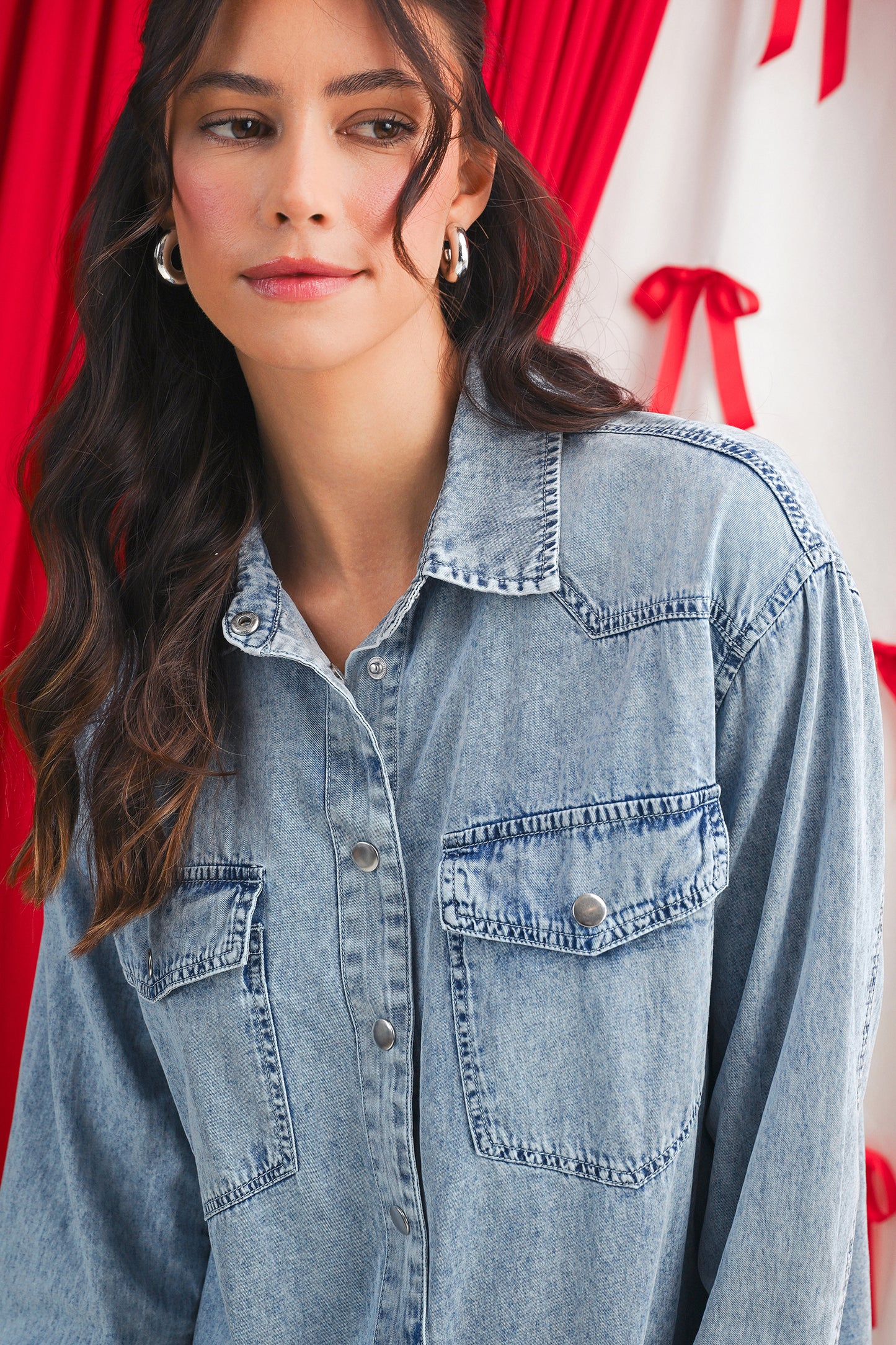 Blue Chest Pocket Raw Hem Denim Loose Shirt Dress