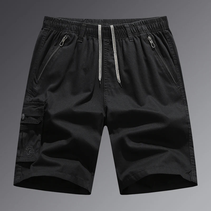 Cotton Cargo Shorts Men Summer Breathable Drawstring Short Pants Casual Loose Straight Work Shorts Elastic Waist Outdoor Shorts