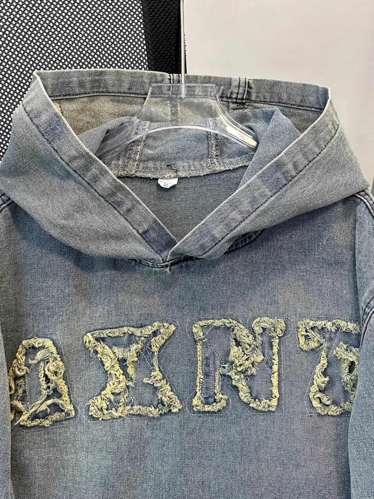 Hip hop Embroidered Denim Jacket for Men Spring Autumn Washed Distressed Loose Hooded Sweatshirt Trendy Coat