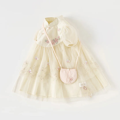 Dave Bella Girl's Princess Dress 2025 New Summer Children's Baby Short Sleeves Mesh Cute Sweet Charm Fashion Casual DB2240546