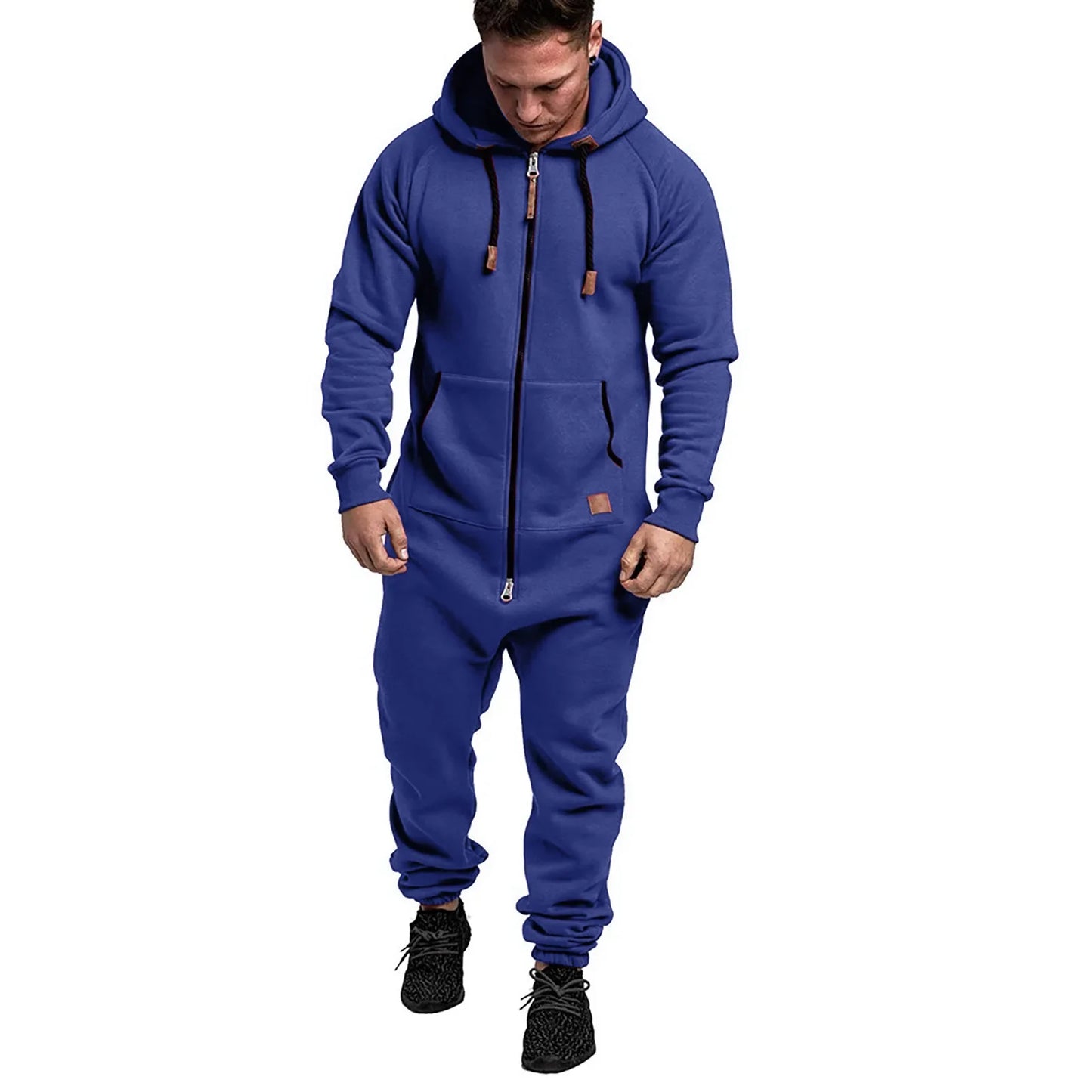 Mens Onesie Jumpsuit Long Sleeve Fleece Sweatpants Pure Color Splicing 2025 Autumn and Winter Casual Hoodie Male Zipper Jumpsuit
