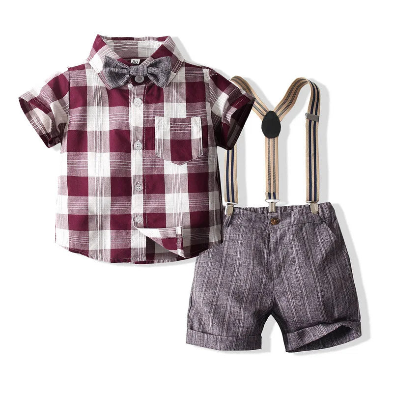 Baby Boy Clothes Set Summer Gentleman Vetement Enfant Garcon Party Birthday Infant Shirts+Belt Pants Toddler Suit For Boys