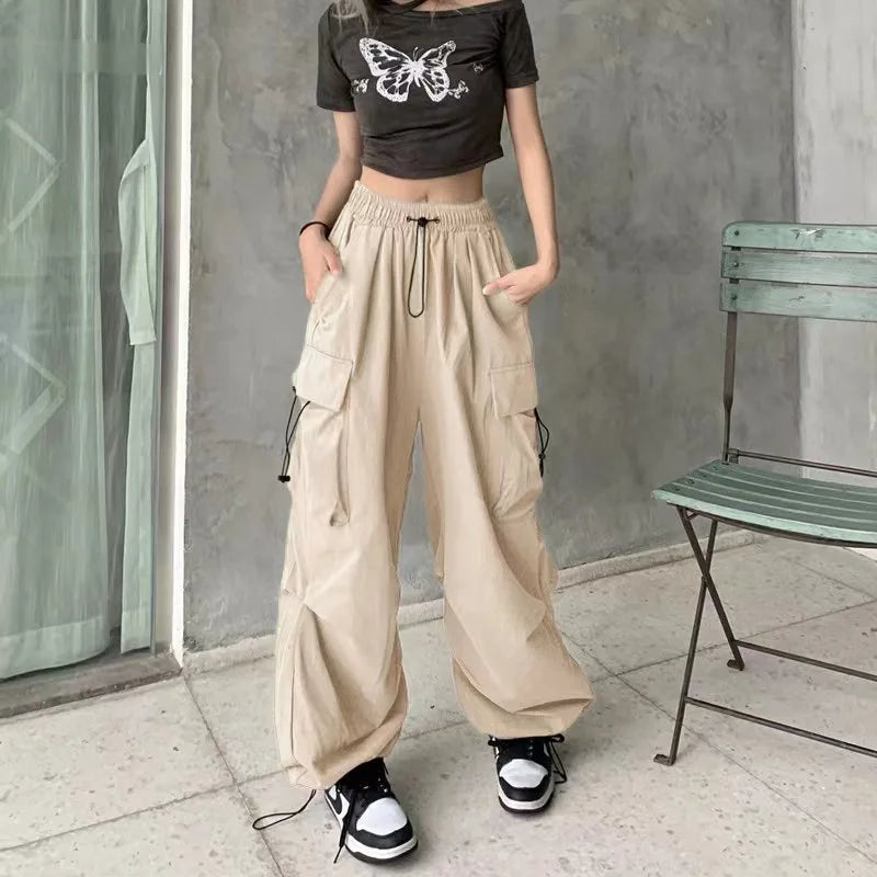 American retro tooling slacks female drape straight beam foot trousers summertime joker loose ins wide-legged pants