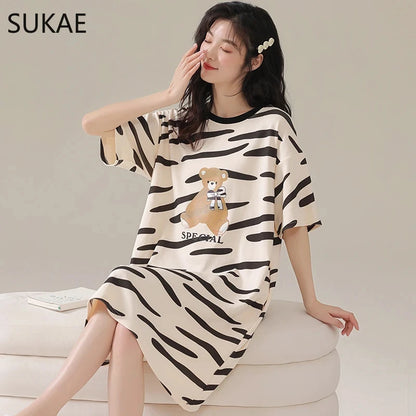 Summer Cute Style Women's Dresses Home Ice Silk Nightgown Plus Size Women's Short Sleeve Round Neck Dress Y2K Dresses
