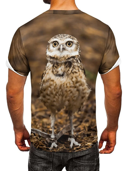 Men's & Women's Brown/Orange Owl Graphic T-Shirt - Lightweight Breathable Polyester Tee