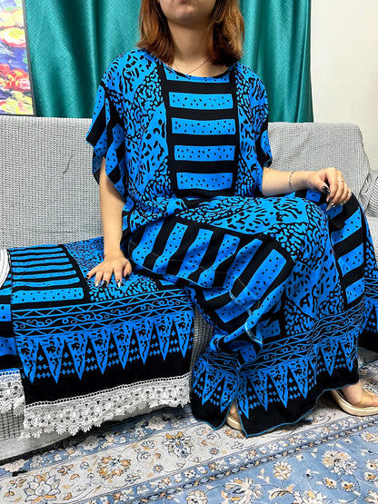 Muslim Abayas For Women 2024 Printed Cotton Short Sleeve Loose Fit Femme Robe Moroccan Caftan Nigeria Drsses With 80x160cm Sarf