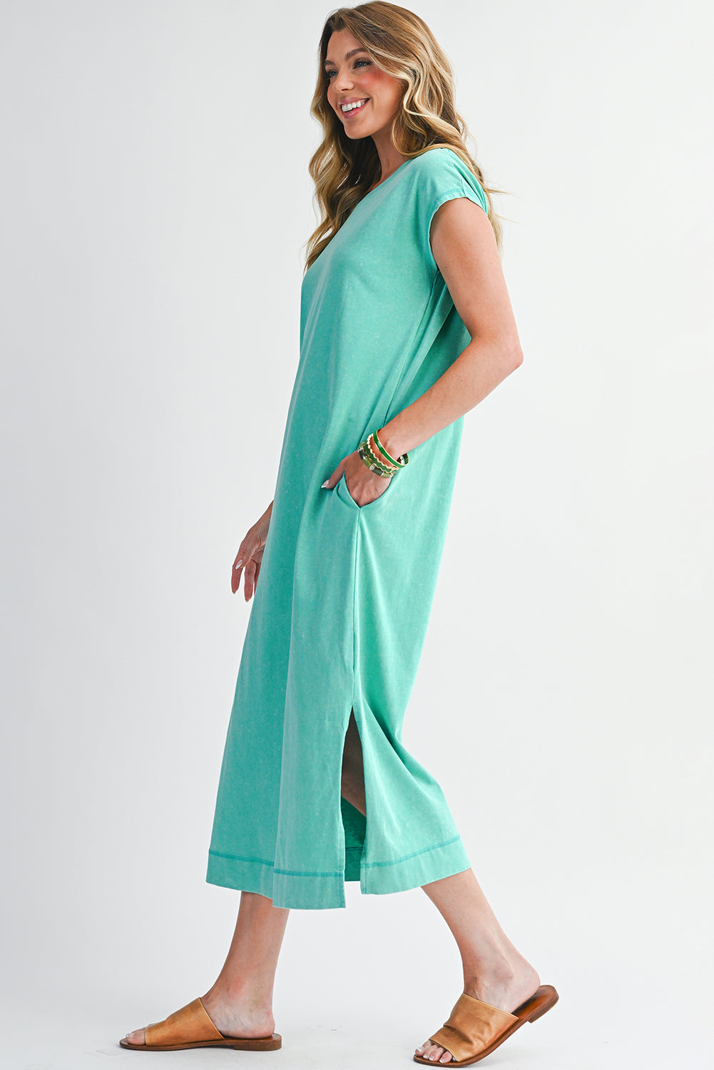 Carrot Mineral Wash Pocketed T-shirt Dress