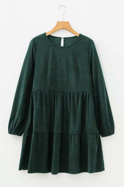 Black Lantern Sleeve Tiered Mini Dress