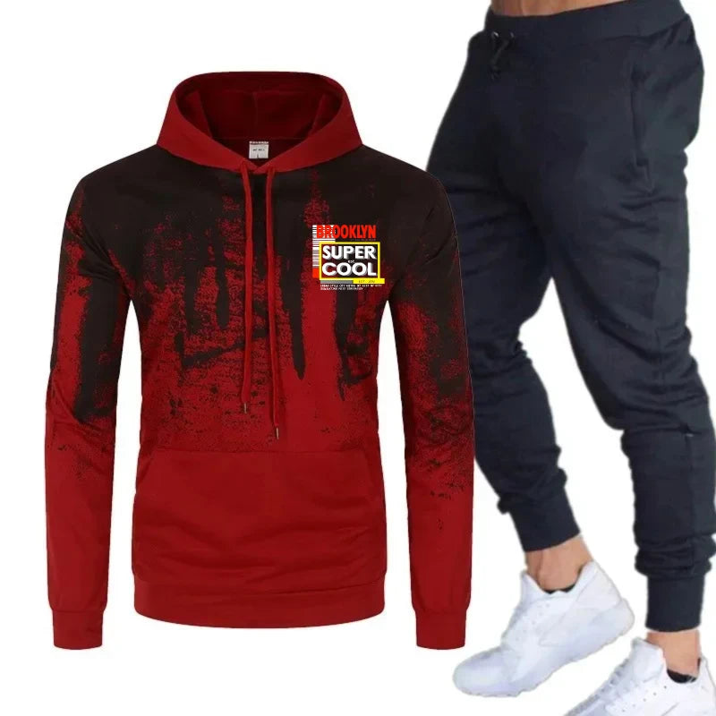 Men's Hoodie Black White Printed Forest Pattern Super Cool Text Casual Streetwear Sweatshirt for Daily Wear and Outdoor Activiti