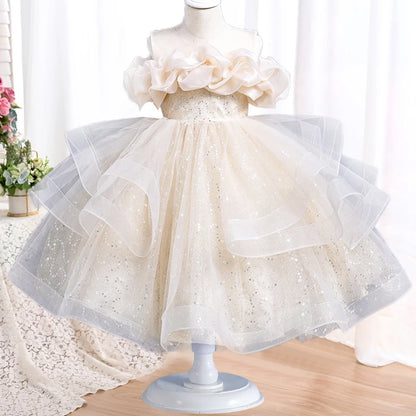 Puffy Pink Girls Baby Dress Toddler Children Baptism 1 Year  Baby Bow  Princess Dress Birthday Wedding Flower 3-12 Year Old