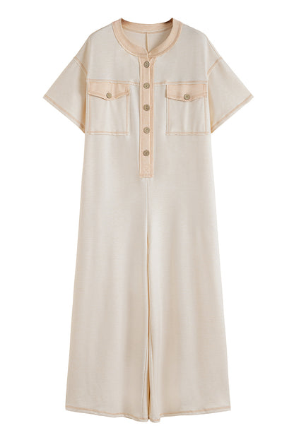 Jet Stream Patchwork Pocket Short Sleeve Jumpsuit