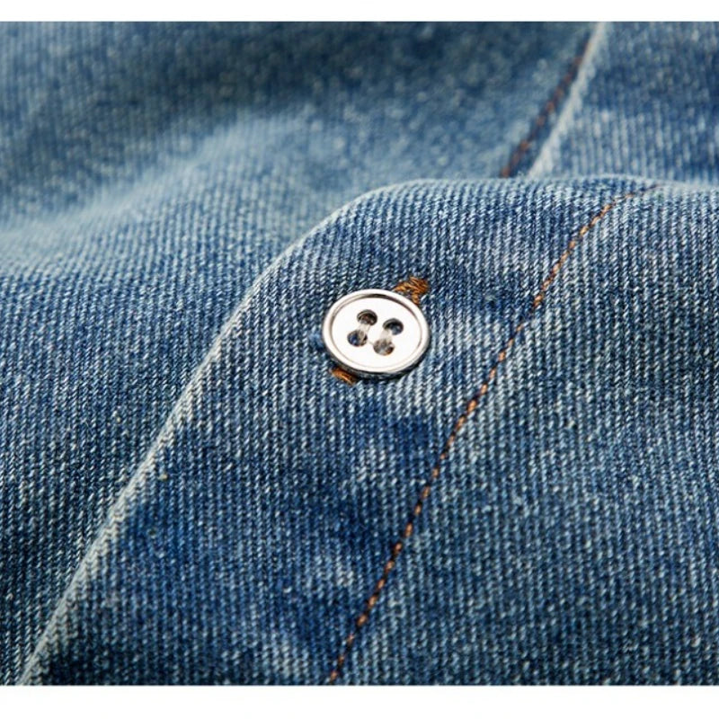 Men's Unisex Vintage Washed Denim Shirt | Oversized Streetwear Jacket | Cotton-Rich Relaxed Fit Layering Essential (M-5XL)