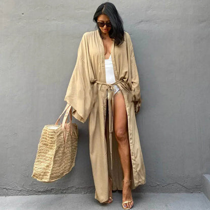 Para Praia Solid Cotton Bikini Cover Ups Beachwear Kimono Beach Robe Maxi Long Dress Sarong Women Loose Cardigan Swimsuit Covers
