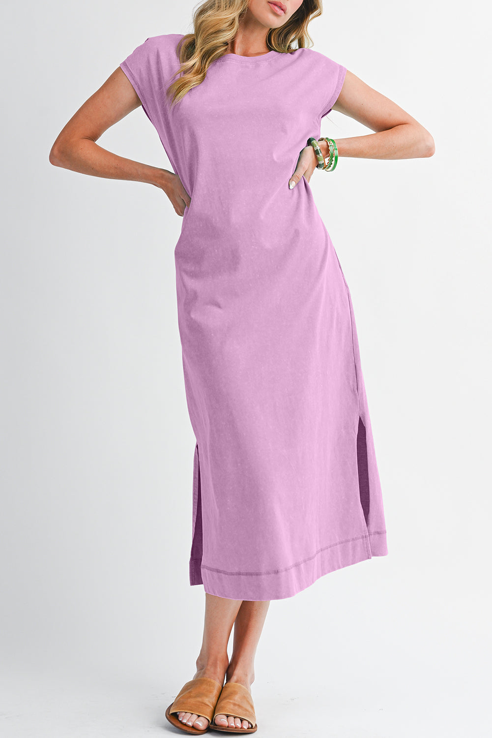 Carrot Mineral Wash Pocketed T-shirt Dress
