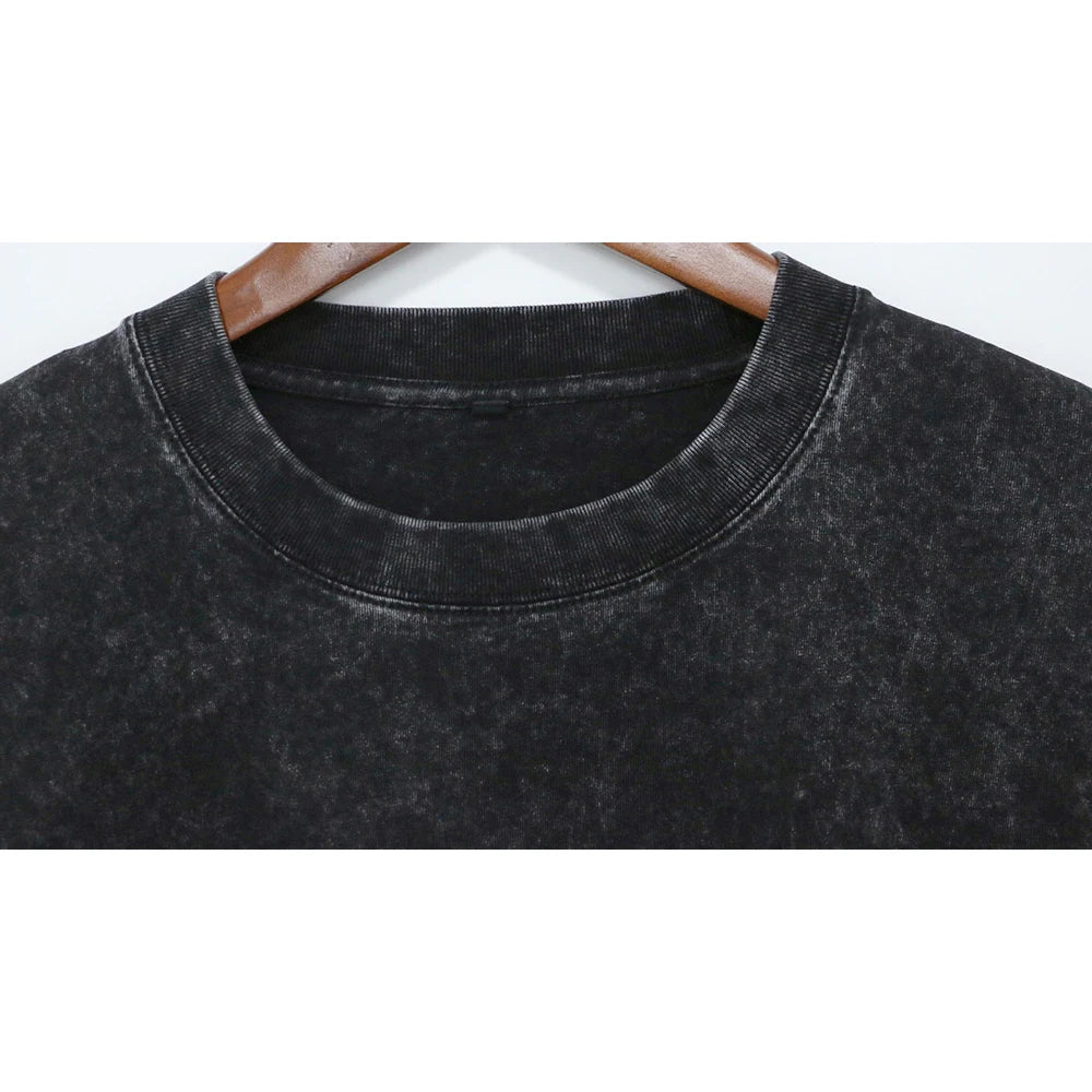 Long Sleeve Fake 2pc T-Shirt Retro Washed Street Style Dark Gray Crew Neck Pullover Tops Men's Spring Autumn Loose Fit Clothing