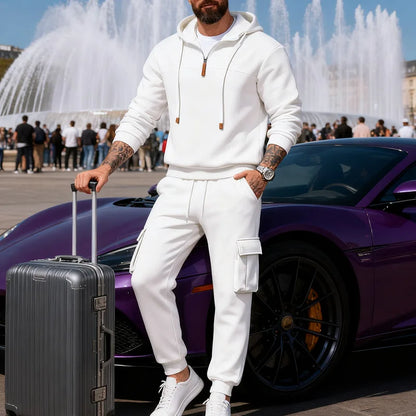 2025 Winter Men's Loose Tooling Trend Cultivation Sports Hooded Sweater Sweatpants Suit Men