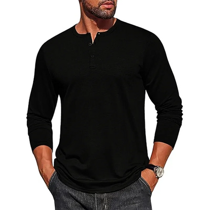 Autumn Men's Long Sleeve Henley Shirts Cotton 3-Button Spring Casual T-Shirts Solid Color Soft Basic Tops Tees