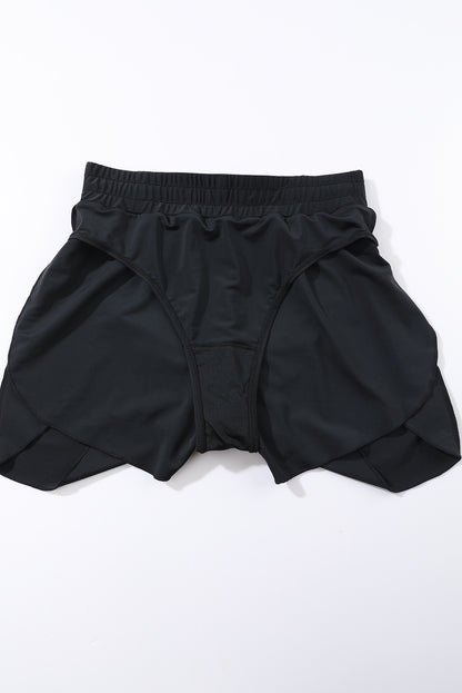 Blue Solid Color 2-in-1 Drawstring Elastic Waist Swim Shorts