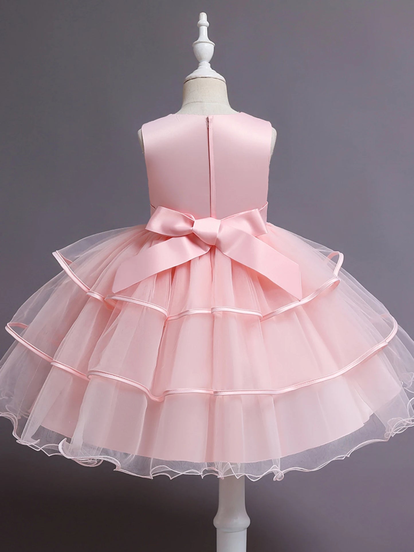 Pink Girl's floral embroidery dress sleeveless slim princess birthday party dress piano performance Wear