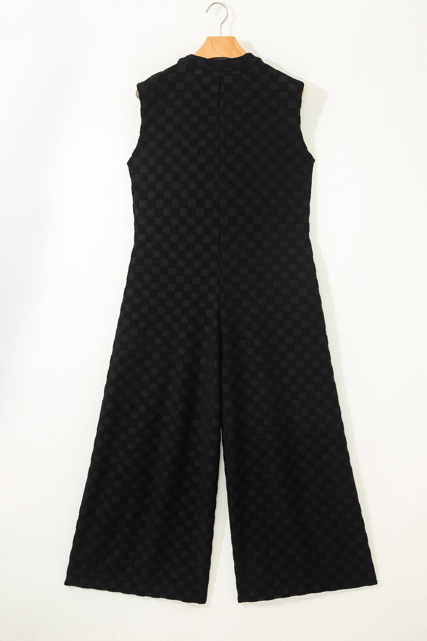 Black Half Buttons Sleeveless Wide Leg Textured Jumpsuit