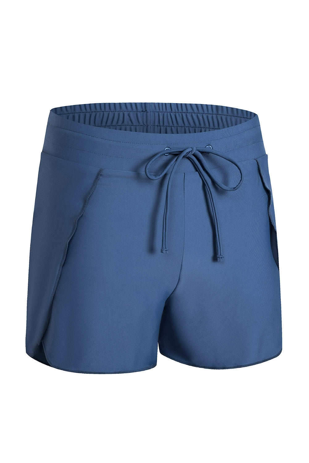Blue Solid Color 2-in-1 Drawstring Elastic Waist Swim Shorts