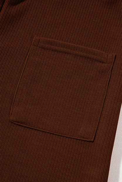 Coffee Solid Color Knit V Neck Zipped Loose Romper