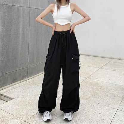 American retro tooling slacks female drape straight beam foot trousers summertime joker loose ins wide-legged pants