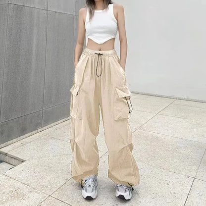 American retro tooling slacks female drape straight beam foot trousers summertime joker loose ins wide-legged pants