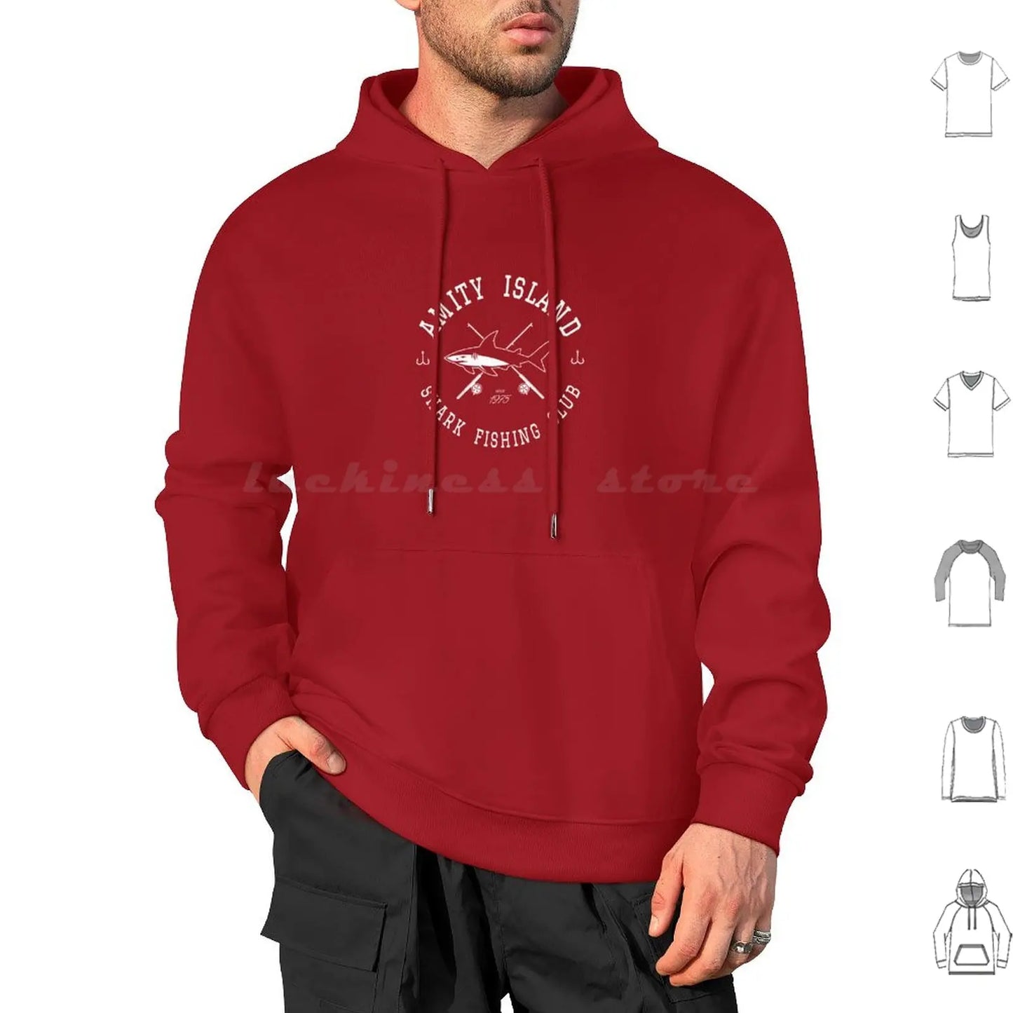 Amity Island Shark Fishing Club White Hoodies Long Sleeve Sharks Shark Week Jaws Parody Teeth Attack Bite Quint Brody