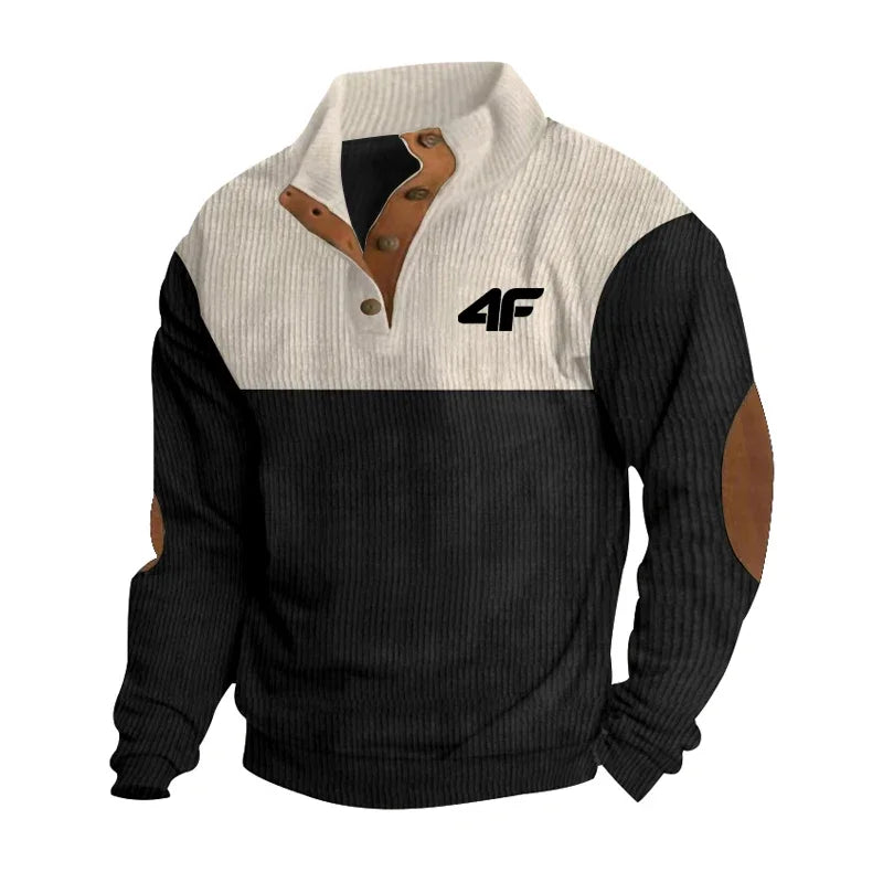4F Men's Casual Long Sleeve Sweatshirt Stand Collar Button Pullover Outdoor Streetwear for Autumn New