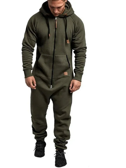 Mens Onesie Jumpsuit Long Sleeve Fleece Sweatpants Pure Color Splicing 2025 Autumn and Winter Casual Hoodie Male Zipper Jumpsuit