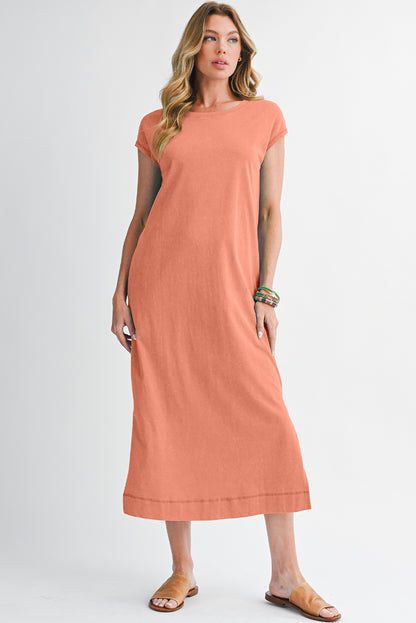 Carrot Mineral Wash Pocketed T-shirt Dress