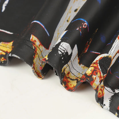 American Streetwear Godspeed Long Sleeve Graffiti Skeleton Print Casual Trend Washed 100% Cotton Round Neck T-Shirt