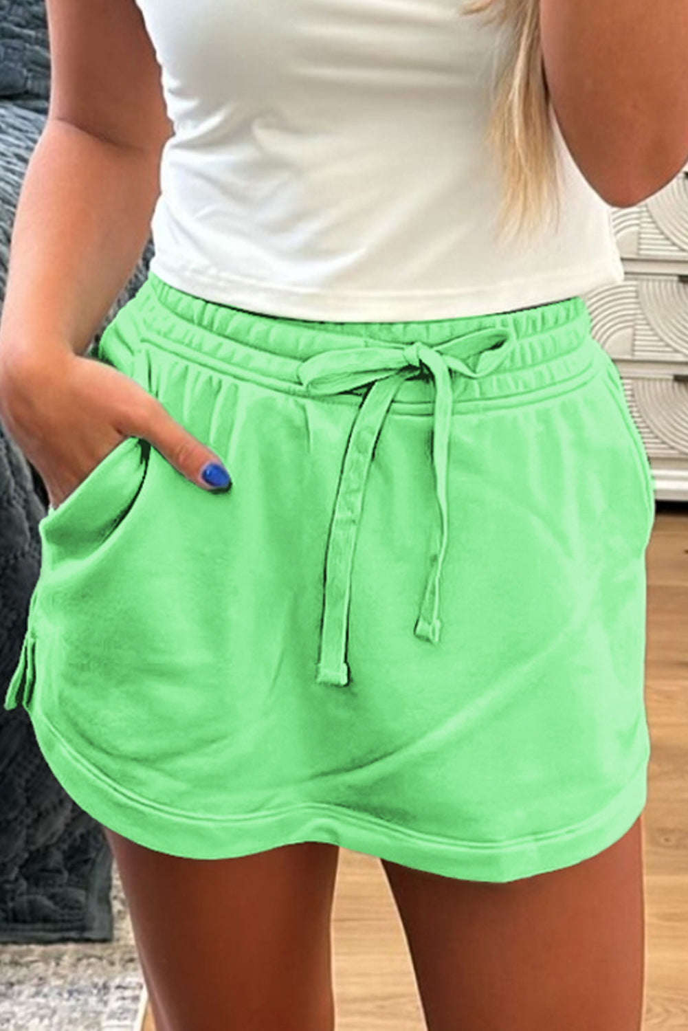 Light Grey French Terry Drawstring Mini Skort with Pockets