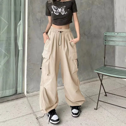 American retro tooling slacks female drape straight beam foot trousers summertime joker loose ins wide-legged pants