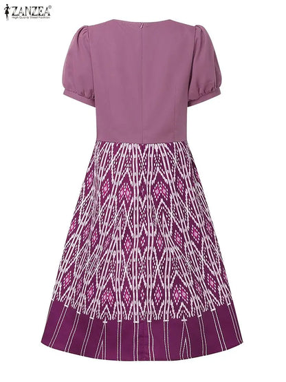 2025 ZANZEA Vintage Women Printing Dresses Elegant Party Vestido Summer Short Sleeve Long Shirt Robe Puff Sleeve A-Line Sundress