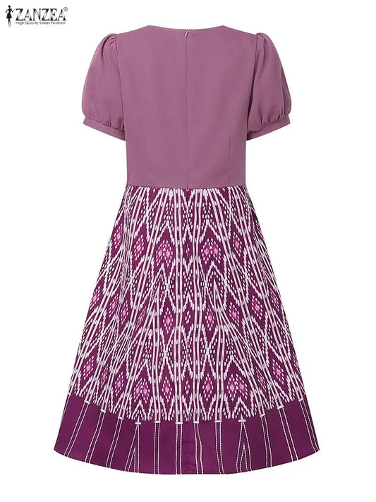 2025 ZANZEA Vintage Women Printing Dresses Elegant Party Vestido Summer Short Sleeve Long Shirt Robe Puff Sleeve A-Line Sundress