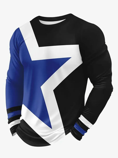 The new men's long-sleeved T-shirt for Spring and Autumn 2025 is casual and comfortable with 3D star pattern printing