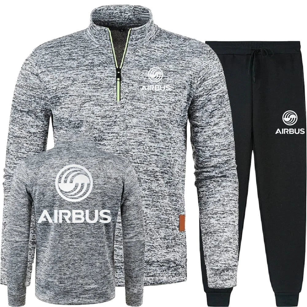 Men 2Pcs Sets Hoodies Pants Sweatshirts Half Zipper Soft Fleece Turtleneck Sweater AIRBUS AVIATION Flight Airbusfan A320