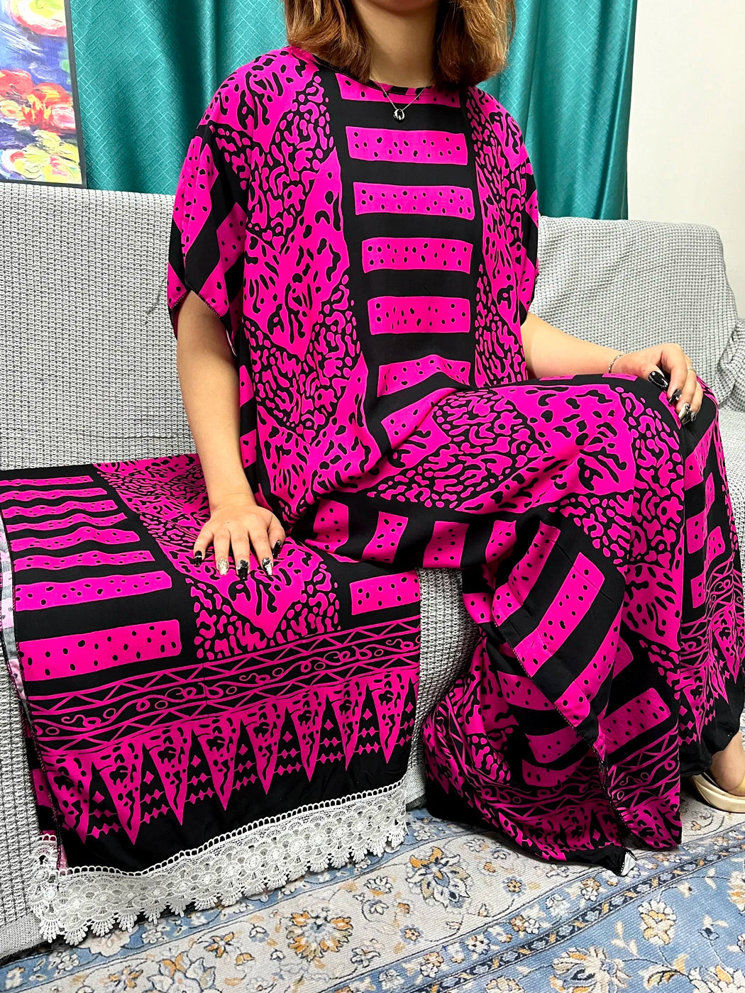 Muslim Abayas For Women 2024 Printed Cotton Short Sleeve Loose Fit Femme Robe Moroccan Caftan Nigeria Drsses With 80x160cm Sarf